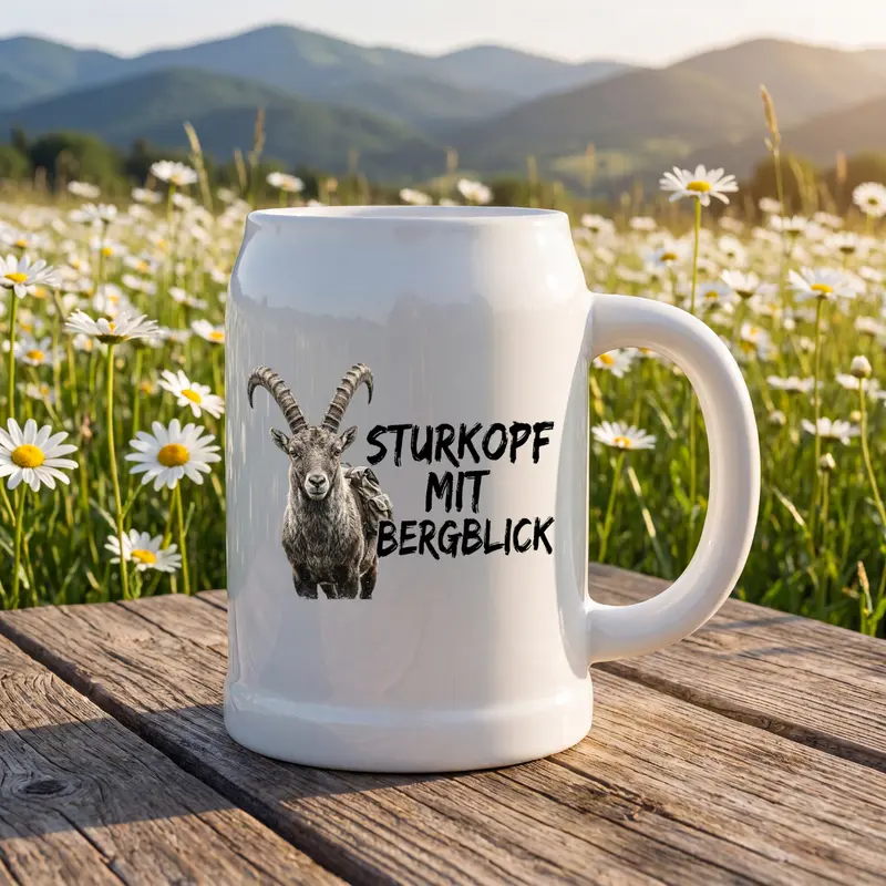 Sturkopf Mit Bergblick Trinkkrug